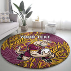 Personalised Brisbane Broncos Round Carpet Polynesian Tribal Pattern With Rugby Horse Mascot Art