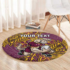 Personalised Brisbane Broncos Round Carpet Polynesian Tribal Pattern With Rugby Horse Mascot Art