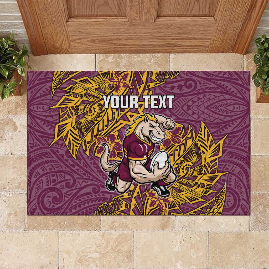 Personalised Brisbane Broncos Rubber Doormat Polynesian Tribal Pattern With Rugby Horse Mascot Art