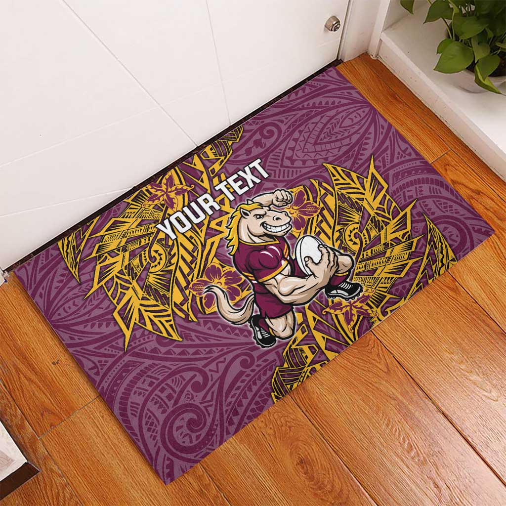 Personalised Brisbane Broncos Rubber Doormat Polynesian Tribal Pattern With Rugby Horse Mascot Art