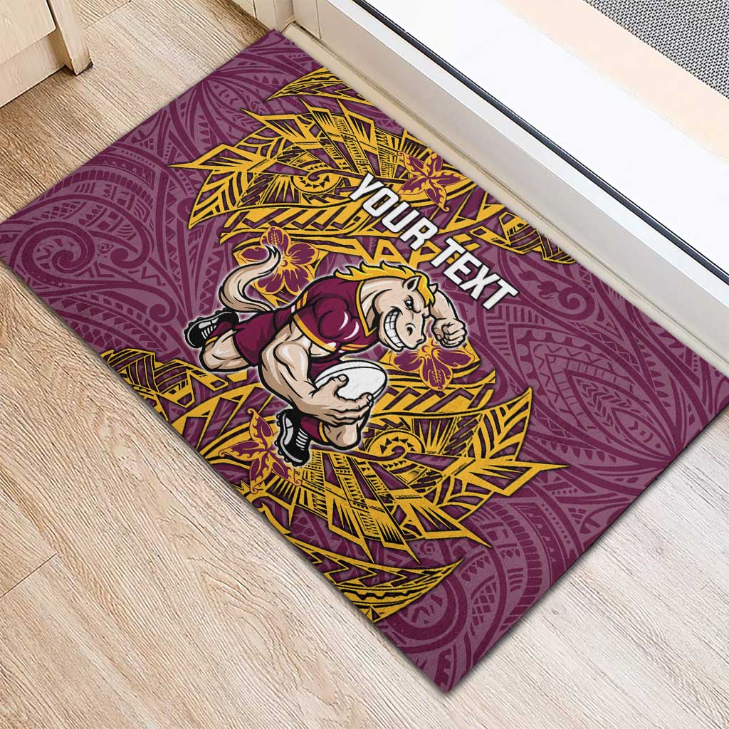 Personalised Brisbane Broncos Rubber Doormat Polynesian Tribal Pattern With Rugby Horse Mascot Art