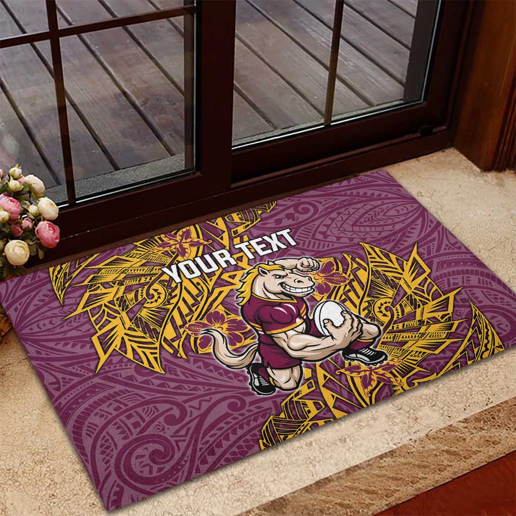 Personalised Brisbane Broncos Rubber Doormat Polynesian Tribal Pattern With Rugby Horse Mascot Art