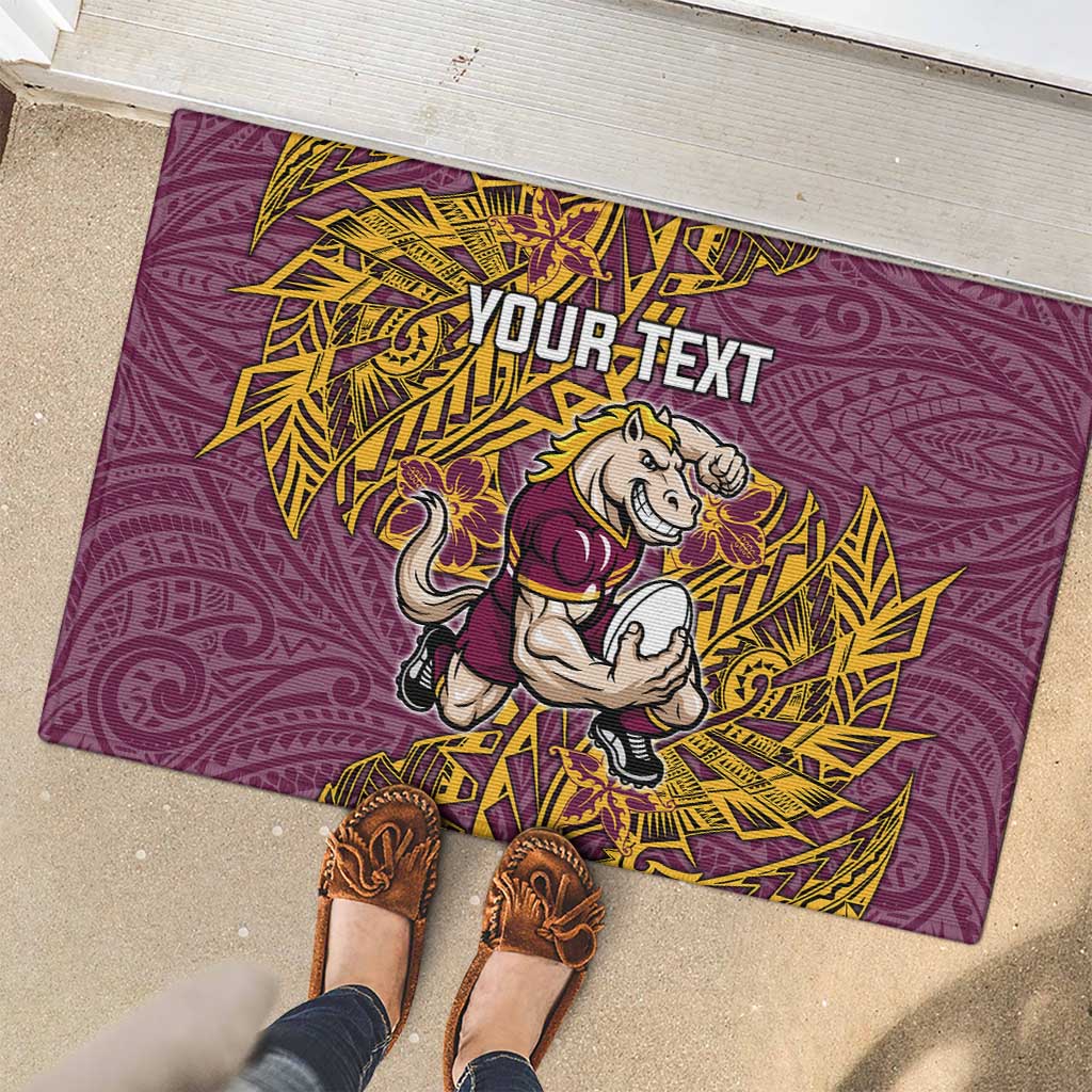 Personalised Brisbane Broncos Rubber Doormat Polynesian Tribal Pattern With Rugby Horse Mascot Art