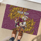 Personalised Brisbane Broncos Rubber Doormat Polynesian Tribal Pattern With Rugby Horse Mascot Art
