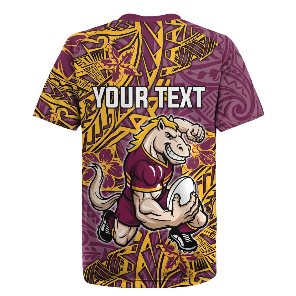 Personalised Brisbane Broncos Rugby Jersey Polynesian Tribal Pattern With Rugby Horse Mascot Art