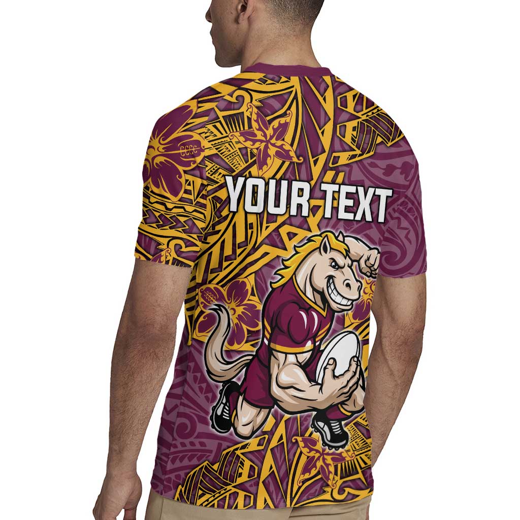 Personalised Brisbane Broncos Rugby Jersey Polynesian Tribal Pattern With Rugby Horse Mascot Art