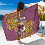 Personalised Brisbane Broncos Sarong Polynesian Tribal Pattern With Rugby Horse Mascot Art