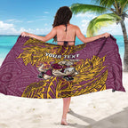 Personalised Brisbane Broncos Sarong Polynesian Tribal Pattern With Rugby Horse Mascot Art