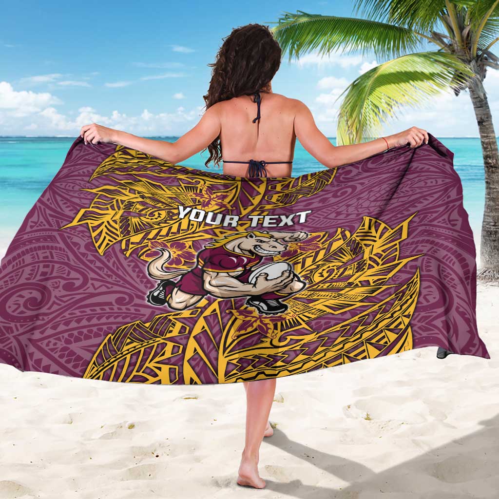 Personalised Brisbane Broncos Sarong Polynesian Tribal Pattern With Rugby Horse Mascot Art