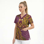 Personalised Brisbane Broncos Scrub Top Polynesian Tribal Pattern With Rugby Horse Mascot Art