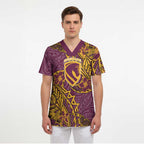 Personalised Brisbane Broncos Scrub Top Polynesian Tribal Pattern With Rugby Horse Mascot Art