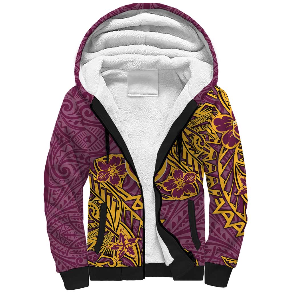 Personalised Brisbane Broncos Sherpa Hoodie Polynesian Tribal Pattern With Rugby Horse Mascot Art