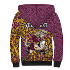 Personalised Brisbane Broncos Sherpa Hoodie Polynesian Tribal Pattern With Rugby Horse Mascot Art