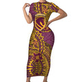 Personalised Brisbane Broncos Short Sleeve Bodycon Dress Polynesian Tribal Pattern With Rugby Horse Mascot Art