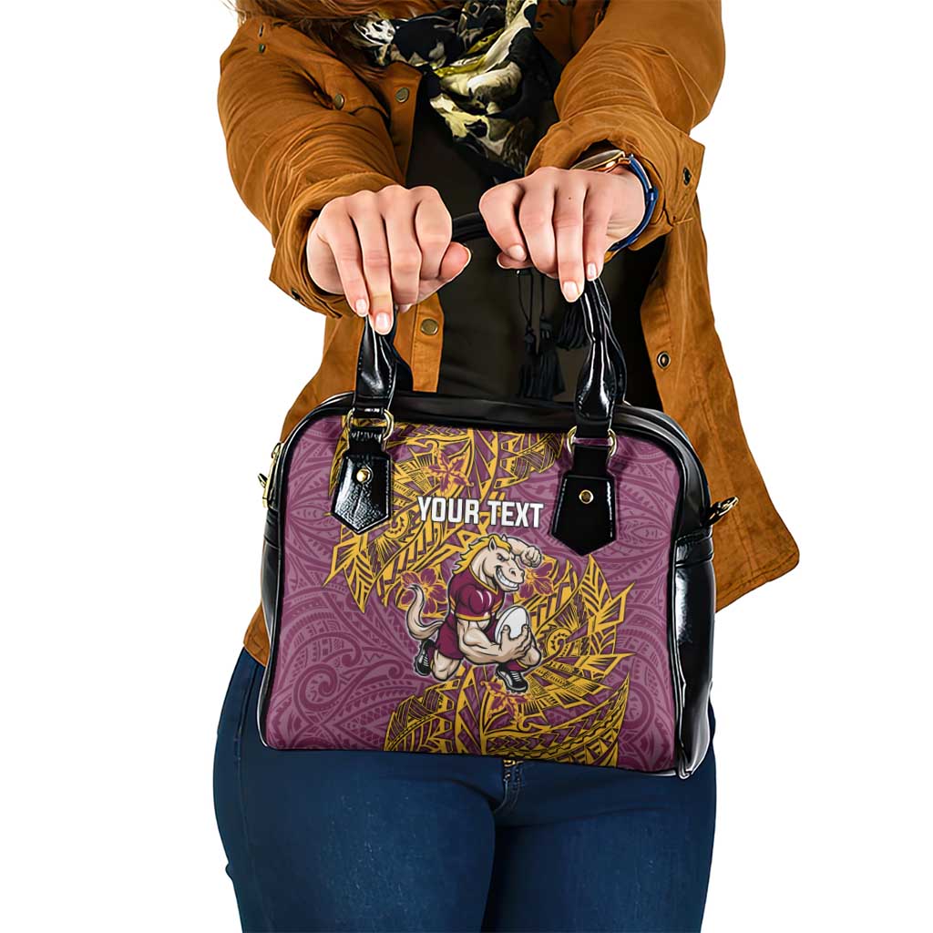 Personalised Brisbane Broncos Shoulder Handbag Polynesian Tribal Pattern With Rugby Horse Mascot Art