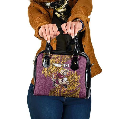 Personalised Brisbane Broncos Shoulder Handbag Polynesian Tribal Pattern With Rugby Horse Mascot Art
