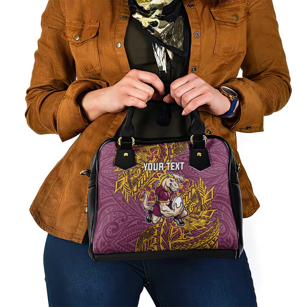 Personalised Brisbane Broncos Shoulder Handbag Polynesian Tribal Pattern With Rugby Horse Mascot Art