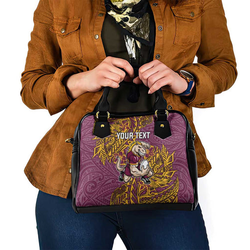 Personalised Brisbane Broncos Shoulder Handbag Polynesian Tribal Pattern With Rugby Horse Mascot Art