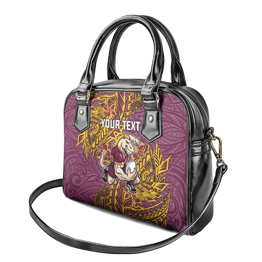 Personalised Brisbane Broncos Shoulder Handbag Polynesian Tribal Pattern With Rugby Horse Mascot Art