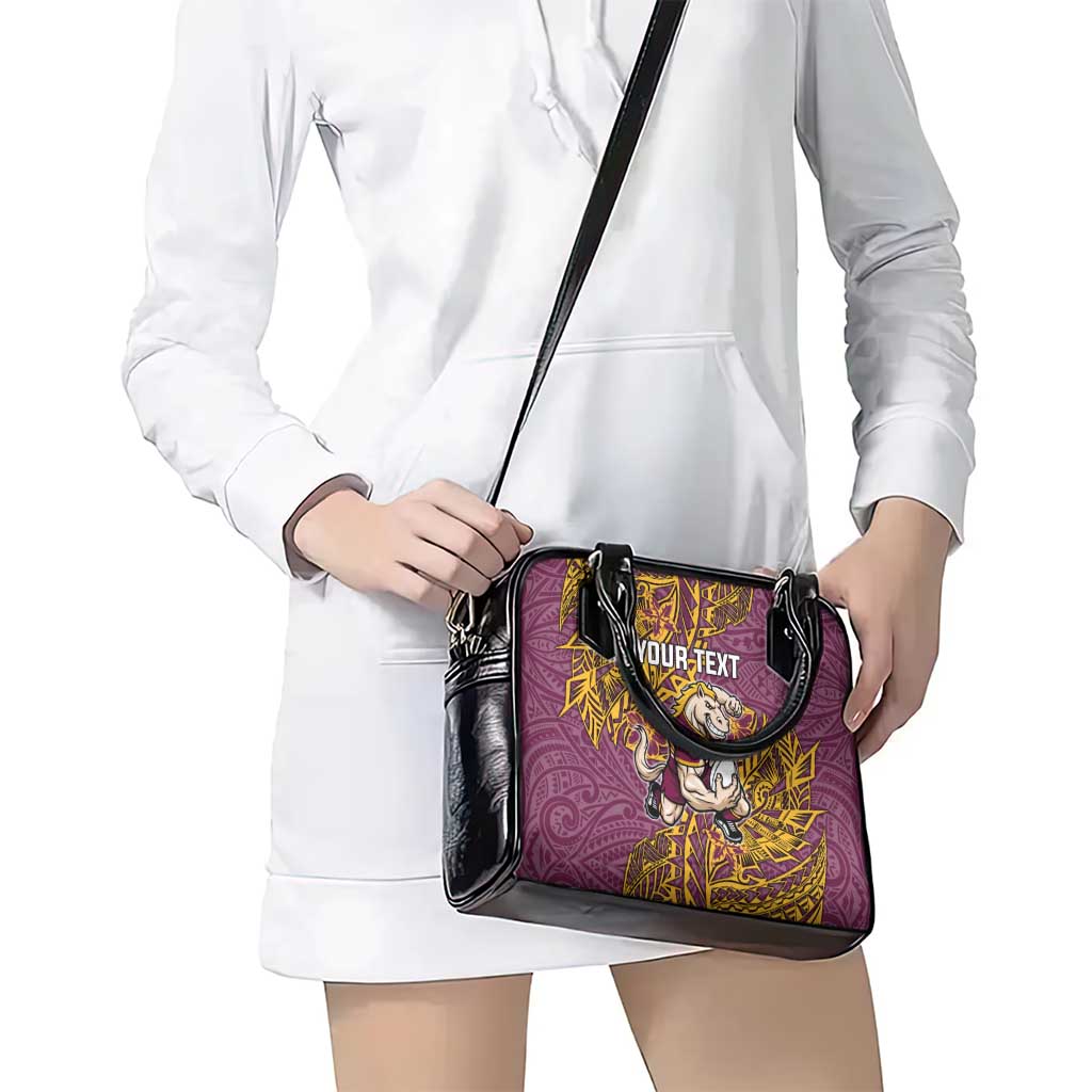 Personalised Brisbane Broncos Shoulder Handbag Polynesian Tribal Pattern With Rugby Horse Mascot Art