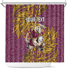 Personalised Brisbane Broncos Shower Curtain Polynesian Tribal Pattern With Rugby Horse Mascot Art
