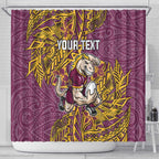 Personalised Brisbane Broncos Shower Curtain Polynesian Tribal Pattern With Rugby Horse Mascot Art