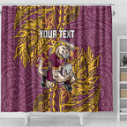 Personalised Brisbane Broncos Shower Curtain Polynesian Tribal Pattern With Rugby Horse Mascot Art