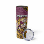 Personalised Brisbane Broncos Skinny Tumbler Polynesian Tribal Pattern With Rugby Horse Mascot Art