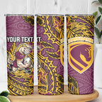 Personalised Brisbane Broncos Skinny Tumbler Polynesian Tribal Pattern With Rugby Horse Mascot Art