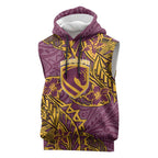 Personalised Brisbane Broncos Sleeveless Hoodie Polynesian Tribal Pattern With Rugby Horse Mascot Art