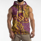 Personalised Brisbane Broncos Sleeveless Hoodie Polynesian Tribal Pattern With Rugby Horse Mascot Art