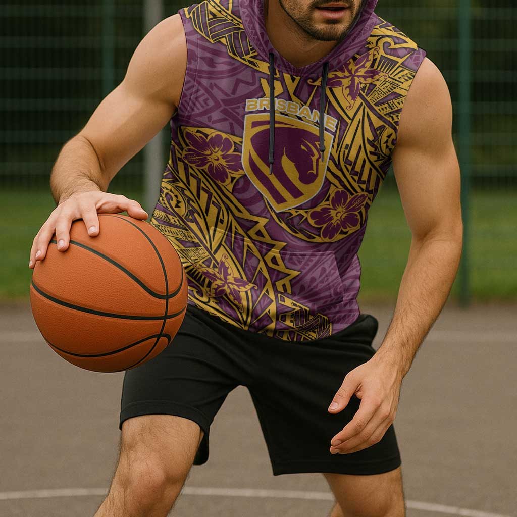 Personalised Brisbane Broncos Sleeveless Hoodie Polynesian Tribal Pattern With Rugby Horse Mascot Art