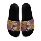 Personalised Brisbane Broncos Slide Sandals Polynesian Tribal Pattern With Rugby Horse Mascot Art