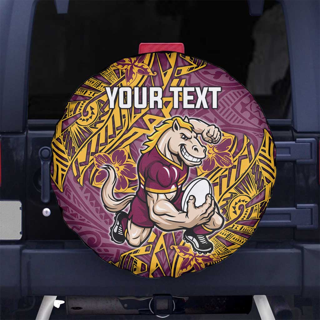 Personalised Brisbane Broncos Spare Tire Cover Polynesian Tribal Pattern With Rugby Horse Mascot Art