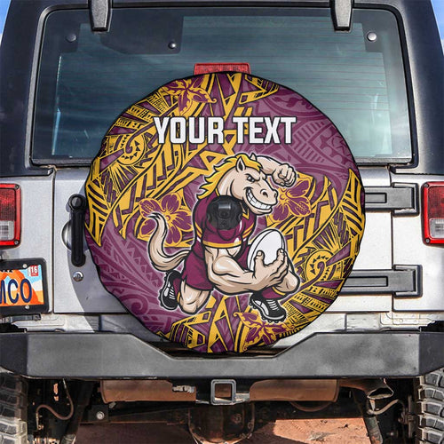 Personalised Brisbane Broncos Spare Tire Cover Polynesian Tribal Pattern With Rugby Horse Mascot Art