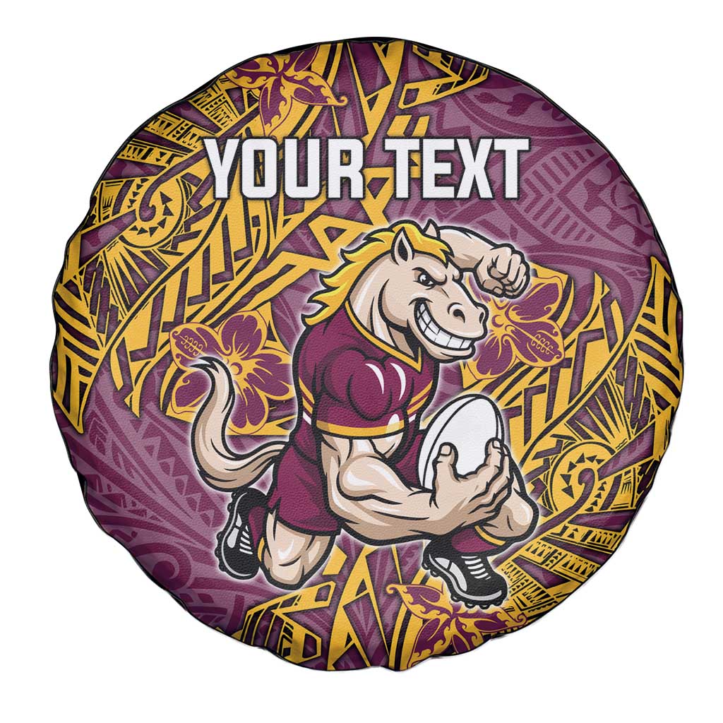 Personalised Brisbane Broncos Spare Tire Cover Polynesian Tribal Pattern With Rugby Horse Mascot Art