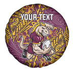 Personalised Brisbane Broncos Spare Tire Cover Polynesian Tribal Pattern With Rugby Horse Mascot Art
