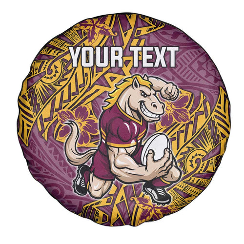 Personalised Brisbane Broncos Spare Tire Cover Polynesian Tribal Pattern With Rugby Horse Mascot Art