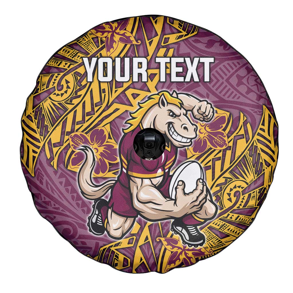 Personalised Brisbane Broncos Spare Tire Cover Polynesian Tribal Pattern With Rugby Horse Mascot Art