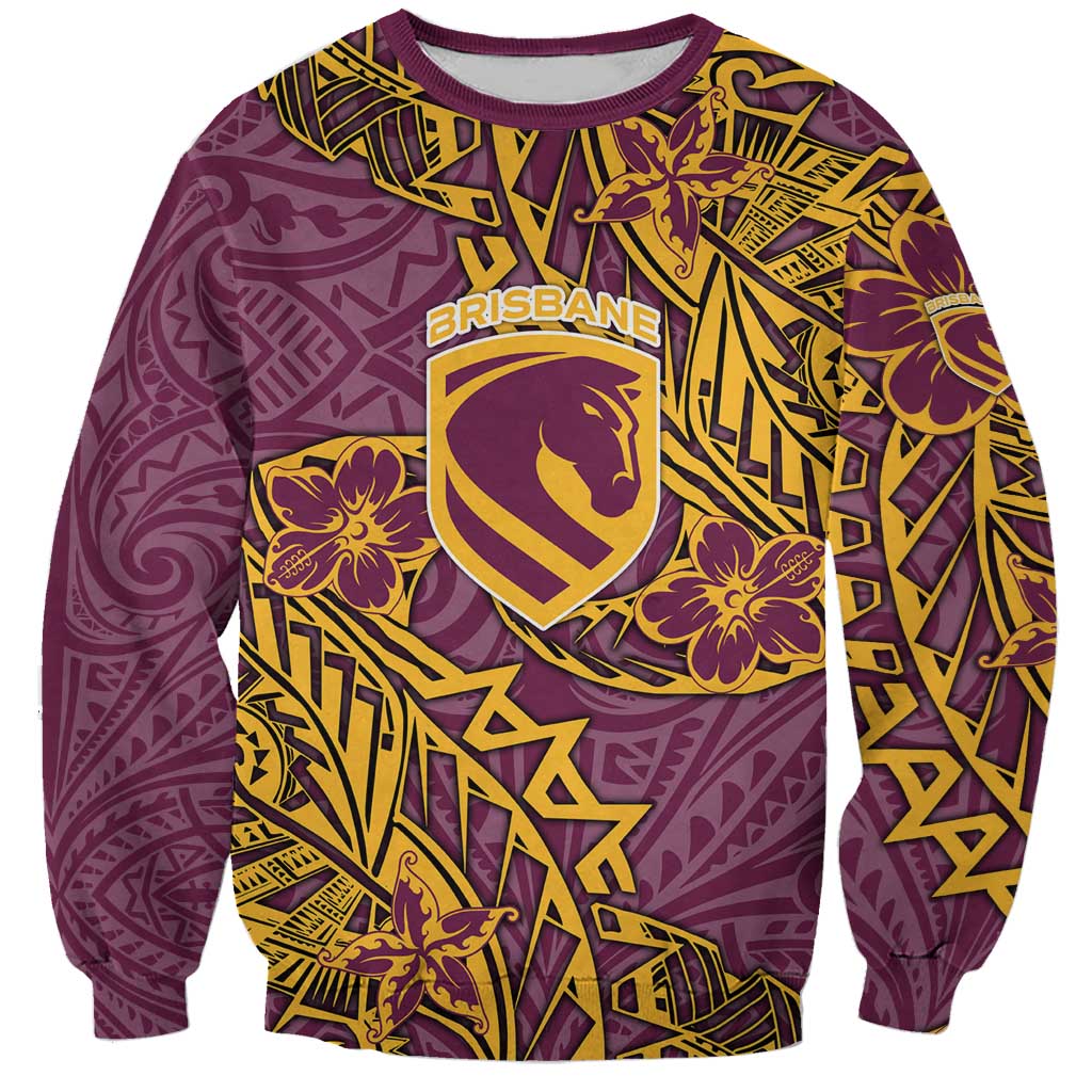 Personalised Brisbane Broncos Sweatshirt Polynesian Tribal Pattern With Rugby Horse Mascot Art