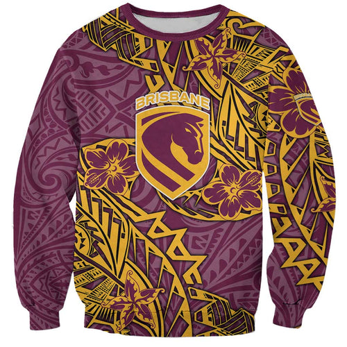 Personalised Brisbane Broncos Sweatshirt Polynesian Tribal Pattern With Rugby Horse Mascot Art