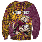 Personalised Brisbane Broncos Sweatshirt Polynesian Tribal Pattern With Rugby Horse Mascot Art