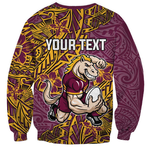 Personalised Brisbane Broncos Sweatshirt Polynesian Tribal Pattern With Rugby Horse Mascot Art