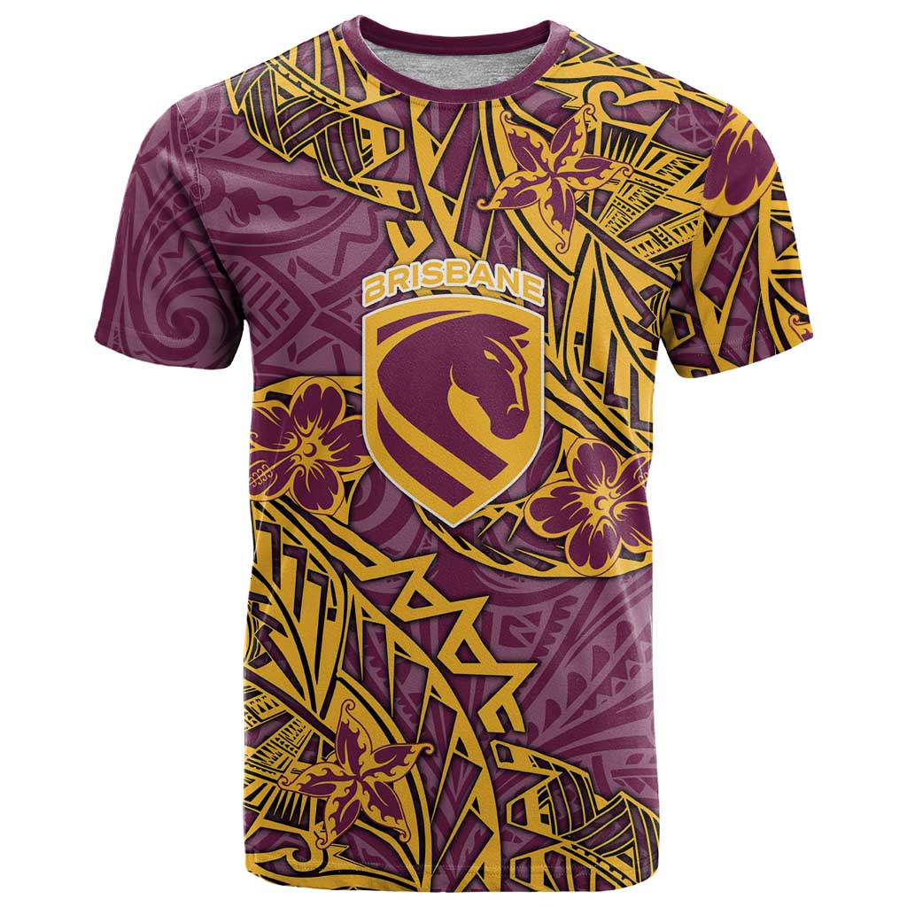 Personalised Brisbane Broncos T Shirt Polynesian Tribal Pattern With Rugby Horse Mascot Art