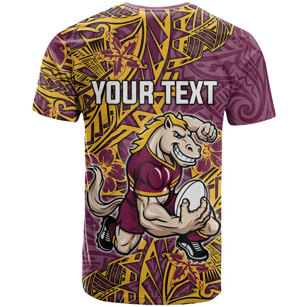 Personalised Brisbane Broncos T Shirt Polynesian Tribal Pattern With Rugby Horse Mascot Art