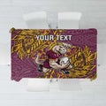 Personalised Brisbane Broncos Tablecloth Polynesian Tribal Pattern With Rugby Horse Mascot Art
