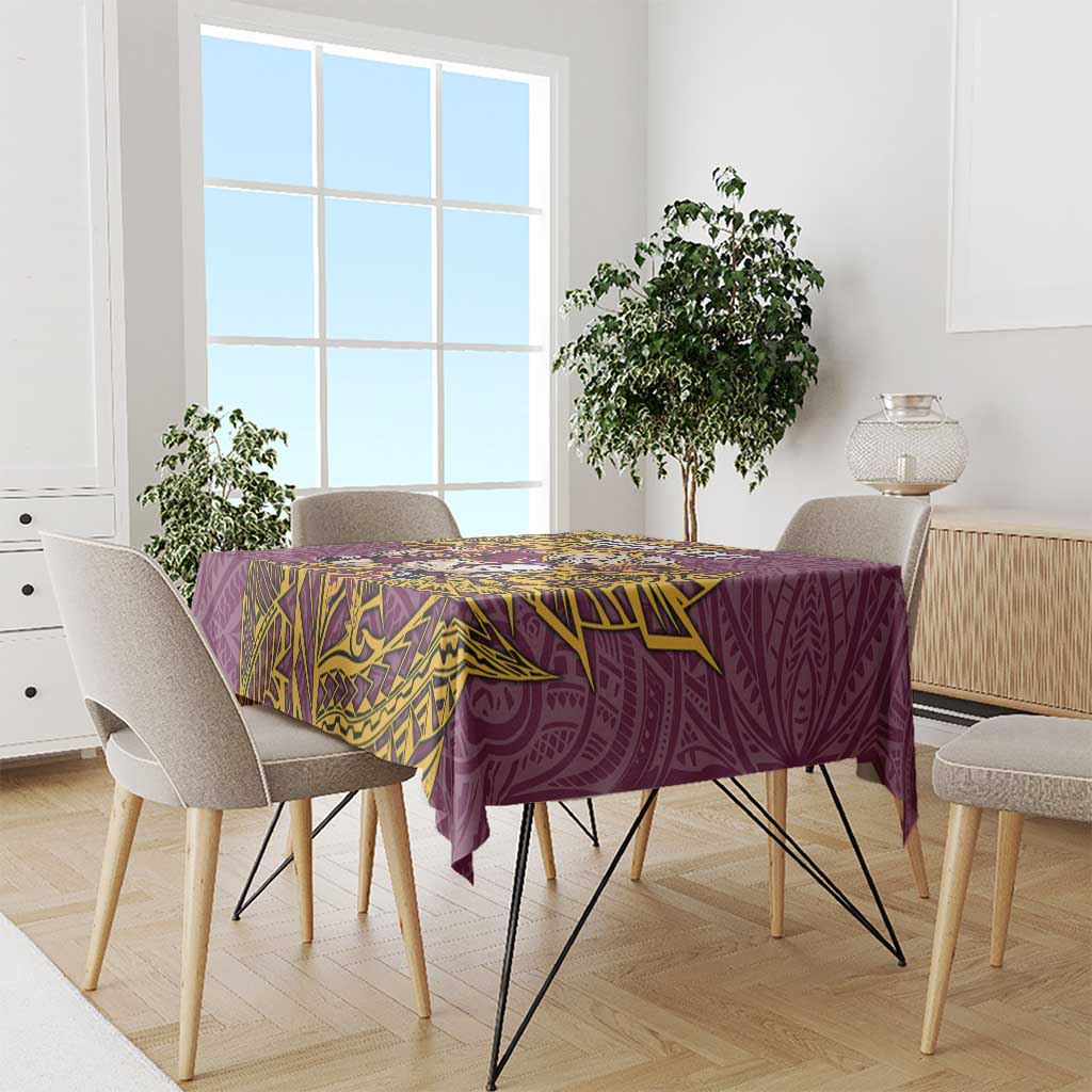 Personalised Brisbane Broncos Tablecloth Polynesian Tribal Pattern With Rugby Horse Mascot Art
