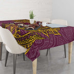 Personalised Brisbane Broncos Tablecloth Polynesian Tribal Pattern With Rugby Horse Mascot Art