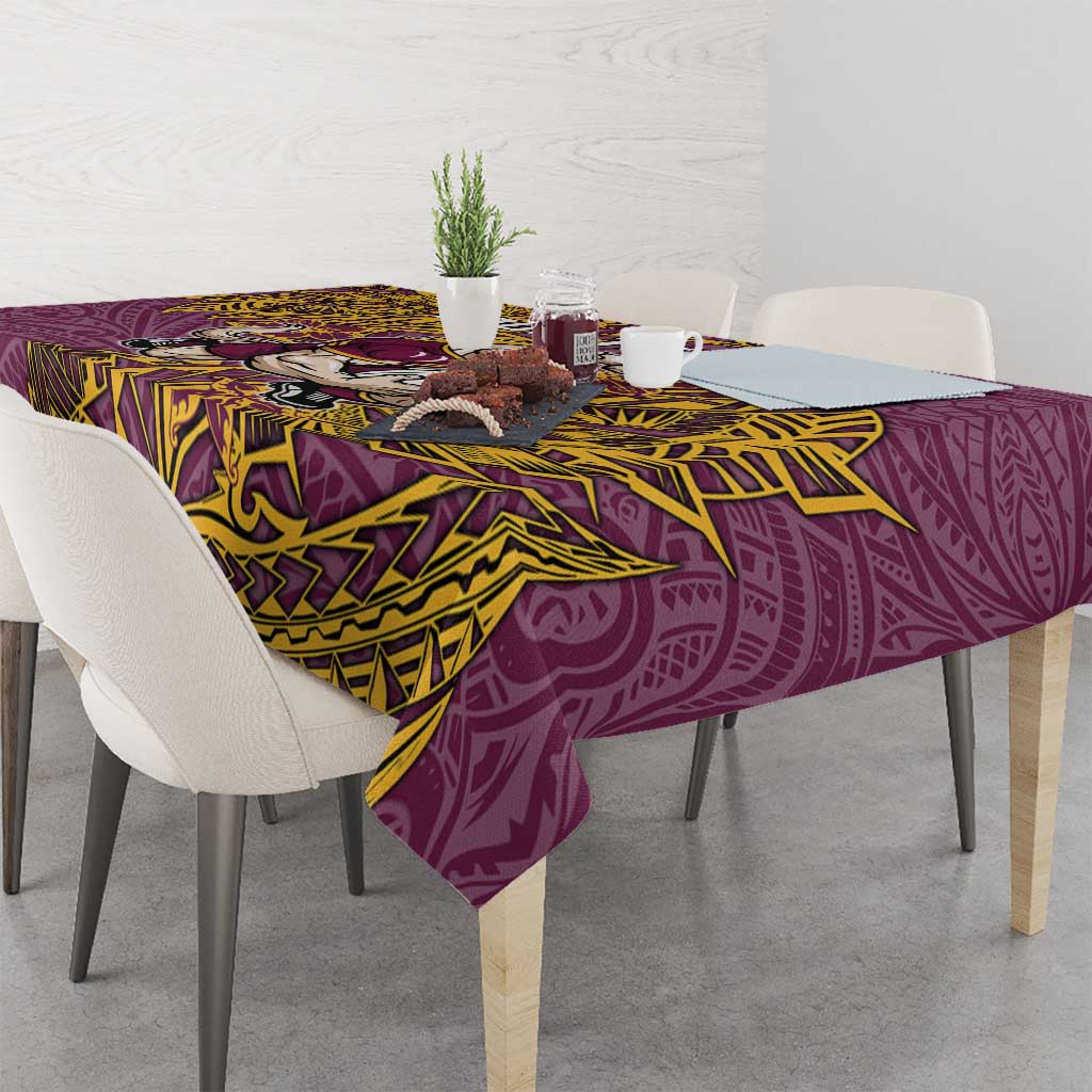 Personalised Brisbane Broncos Tablecloth Polynesian Tribal Pattern With Rugby Horse Mascot Art