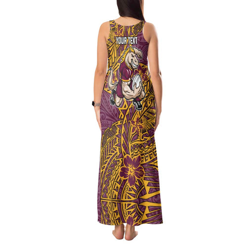 Personalised Brisbane Broncos Tank Maxi Dress Polynesian Tribal Pattern With Rugby Horse Mascot Art